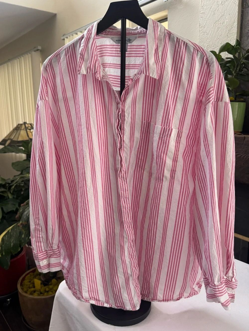 Old Navy Pink Striped The Boyfriend Shirt Long Sleeve Button Down Blouse XL